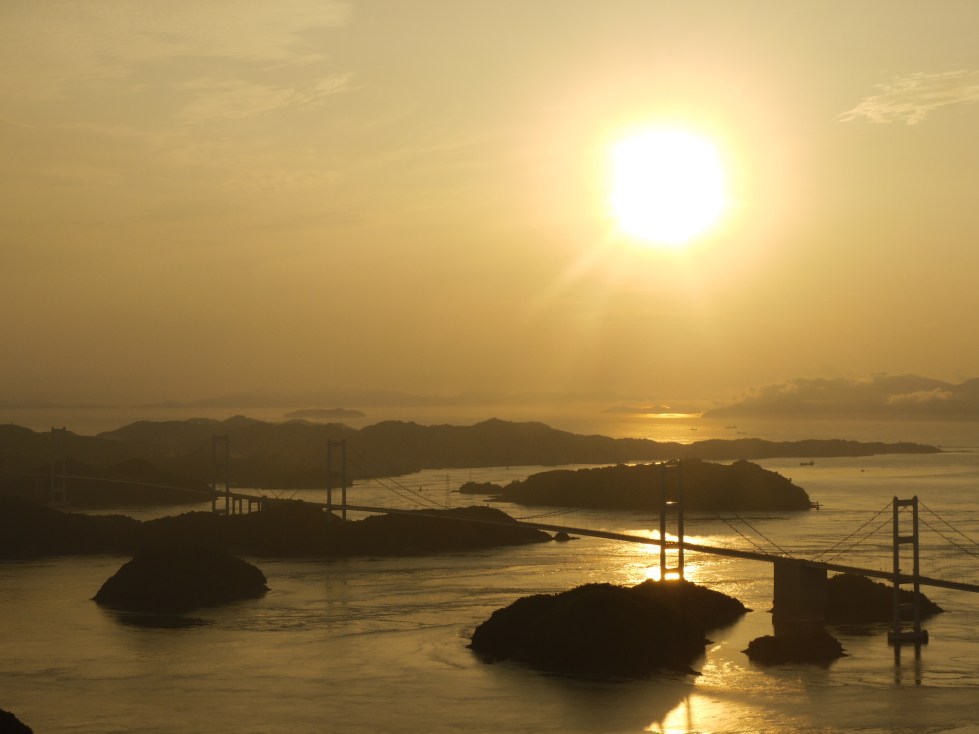 Sunset over Shimanami Kaido Bridge.